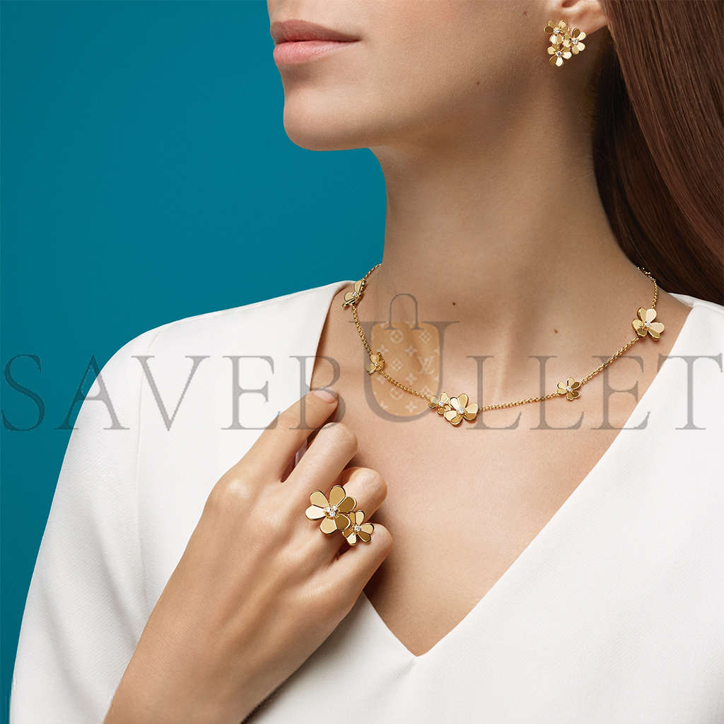 v*n cl*f arpels frivole earrings, 3 flowers, mini model - yellow gold, Di*m*nd  vcarp2dv00